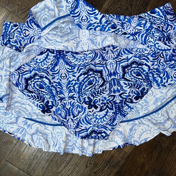 SWIMSUITS FOR ALL One Shoulder Tankini sz 22 Blue Batik Style Ruffle 2pc - Picture 7 of 12